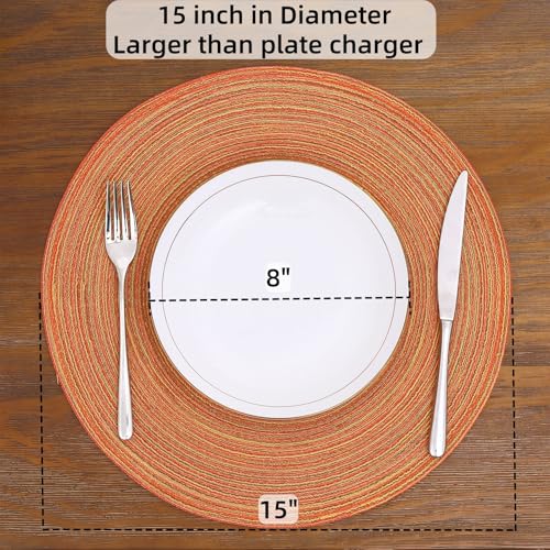 Image of SHACOS Round Braided Placemats Set of 6 Fall Place Mats Washable Polyester 15 inch Round Table Mats for Dining Table Wedding Party Decor (Fall Color Mix, 6)