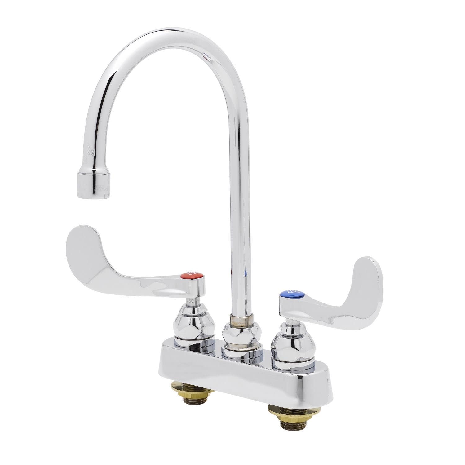 T&S Brass B-1141-04 Deck Mount Workboard Faucet with 4-Inch Centers, Swivel Gooseneck and Wrist Action Handles, Chrome