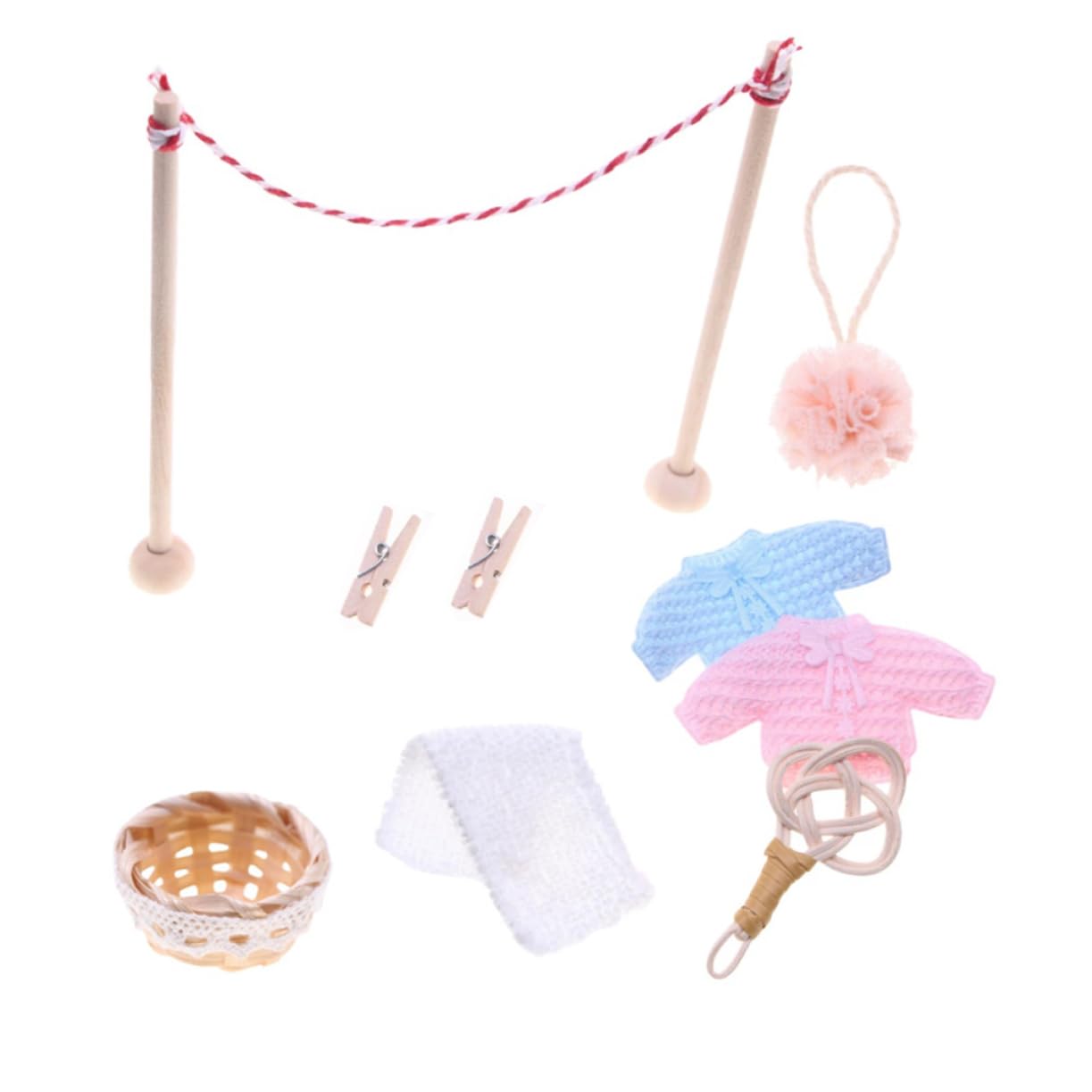 Veemoon 1 Set Miniature Laundry Line Set Space Saving Design for Indoor Outdoor Use Portable Clothesline Model Multifunctional Dusting Accessory for Dollhouse Decor