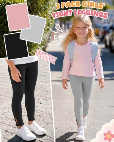 Image of 3 Pack Toddler Girl Cotton Leggings | Baby Girls Cute Stretchy Pants, Soft Bow Knot Leggings, Kids Full Length Tight Pants, 18M-5T Solid Comfortable Leggings