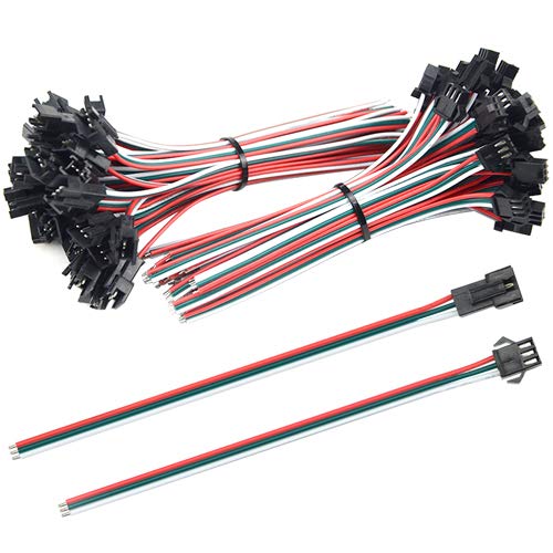 BGTXINGI 100 Stück 50 Paar Mini-Micro-Stecker mit 3-poligen Buchsensteckern mit roten, grünen, weißen Terminal-Anschlusskabel für LED-Lichtstreifen, Spielzeugbatterie, 15 cm, kompatibel mit JST SM Cover