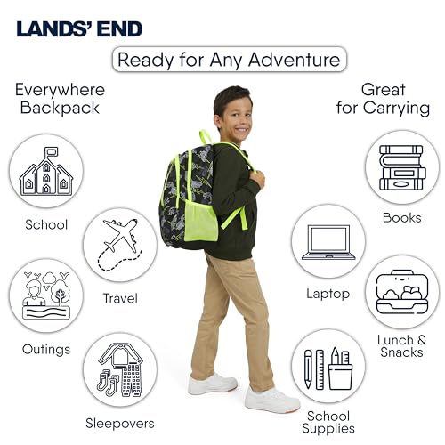 Image of Lands' End Unisex Kids Large ClassMate Lightweight Durable Elementary School Backpack, Black Highlight