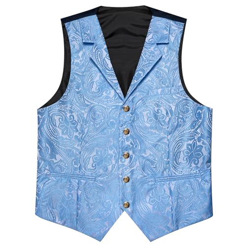 Image of Barry.Wang Mens Silk Lapel /Shawl Collar Vest Tie Sleeve Holder Set Formal /Casual Paisley Vests Wedding Tuxedo Waistcoat