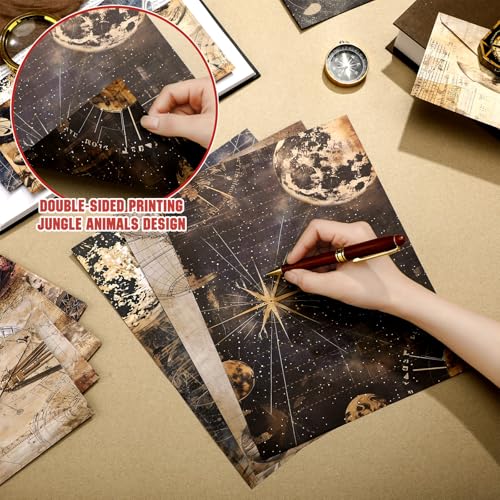 Image of TaoBary 160 Pcs Stationery Paper Set 50 Double Sided Stationery Papers with 50 Matching Envelopes and 60 Round Dot Sticker, 10 Design(Space Moon Celestial,8.5 x 11 Inch)