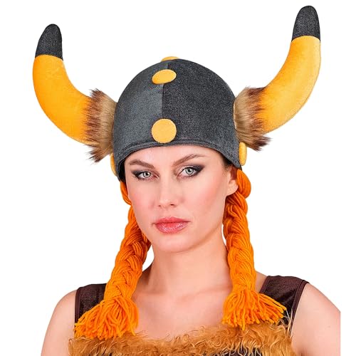 W WIDMANN MILANO Party Fashion - Wikingerhelm mit Zöpfen, Stoffhut, Gallier, Kelten, Krieger
