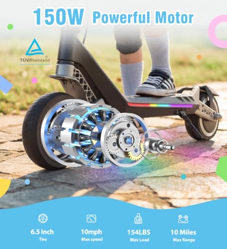 Image of Electric Scooter for Kids Ages 6-12, 150W Motor,10 Mph Max Speed, LED Display, K2-2 Speeds (6 /10 MPH), K2 Pro /K6-3 Speeds, Magnetic Charging, Colorful Light, Dual Brake Scooter for Girls Boys