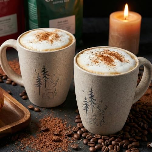 Image of Mahaware Ecohome Coffee Mug Set of 2, 300 ml, Biocomposite Rice Husk & Bamboo Fibers, Microwave Safe Coffee Cup, Matte Finish Reusable Mugs, Rakhi Gift for Brother & Sister, Rakshabandhan Gift