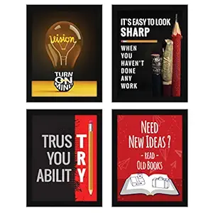 ArtX Paper Big Motivational Quote Wall Frame Art Painting, Multicolor, Inspirational, 10X13 in each, 20X26 inches combined, Set of 4 (AXF00134-MOT)