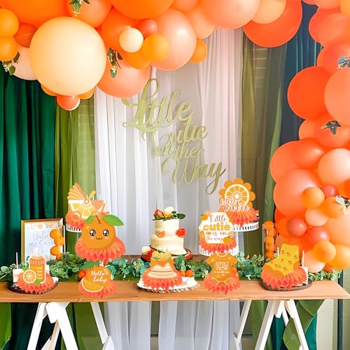 Image of Little Cutie Baby Shower Decorations, 9PCS Cute Orange Party Table Decorations, A Little Cutie Is on the Way Baby Shower Decor Supplies