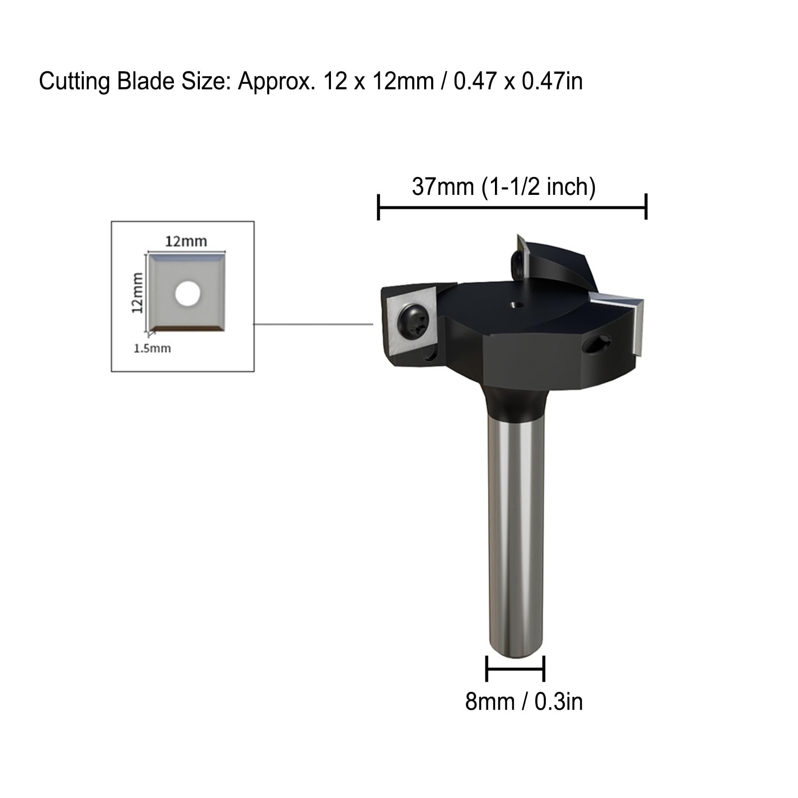 Punta per fresa Spoilboard da 1 1/2, inserto in carburo, design a 3 scanalature, resistente agli urti, per fresatrici CNC e portatili, superfici in compensato e piallatura