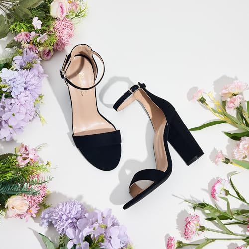 Image of GENSHUO Women's 4-inch Chunky High Heel Sandals with Ankle Strap,Party Wedding Bridal Shoes
