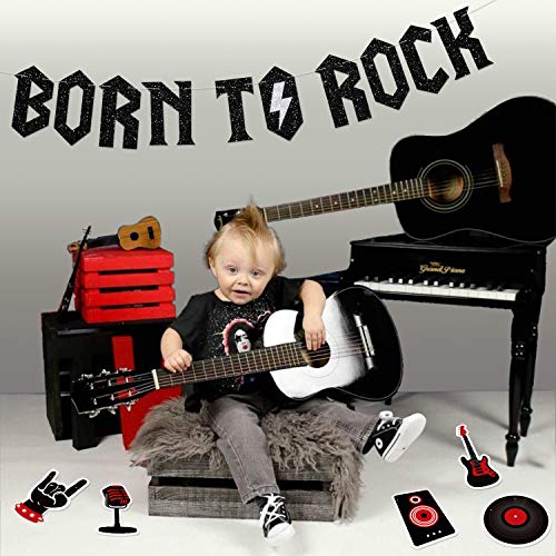 Mosailles Born To Rock Glitter Banner With Music Note Garland 1950'S Rock And Roll Party Decorations Music Theme Baby 1St Birthday Party Supplies 50S Rock Party Favors Record Wall Decor #TOP1