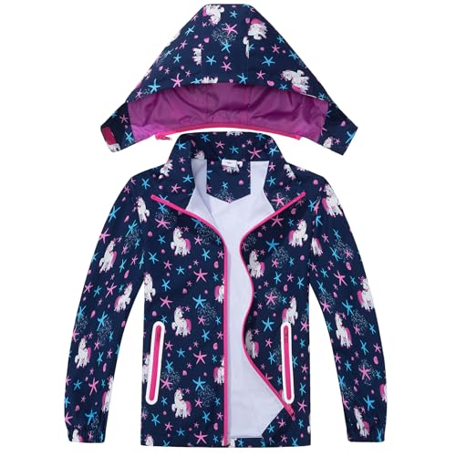 Girls Rain Jackets Lightweight Waterproof Hooded Winter Raincoats Windbreakers for Kids Fleece Knitted Lining2