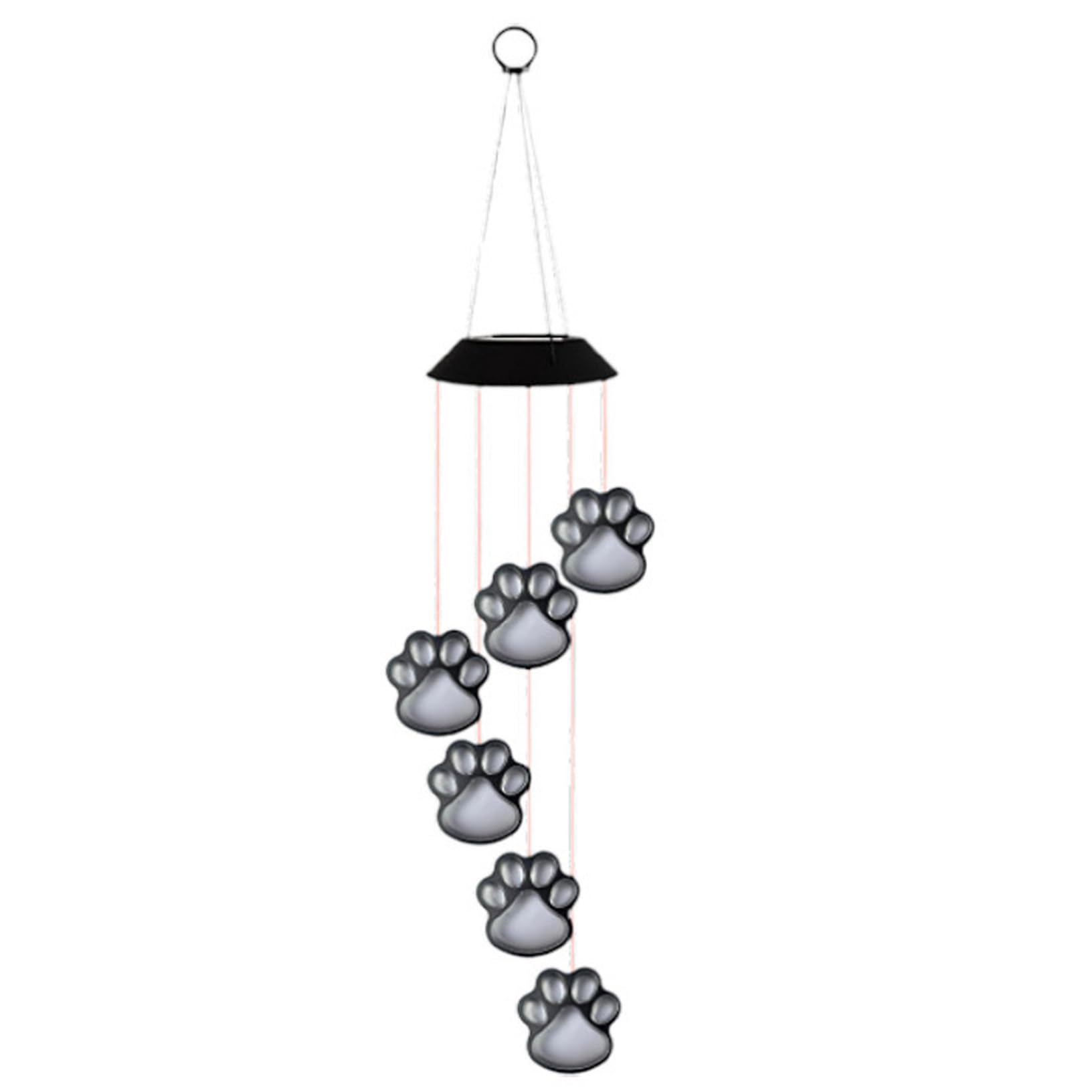 Hotainoys Solar Wind Chimes for Outside, Color Changing Dog Paw Windchimes Outdoors, Waterproof Solar Hanging Lights for Garden Patio Balcony, Pet Lover Sympathy Windchimes Outdoors