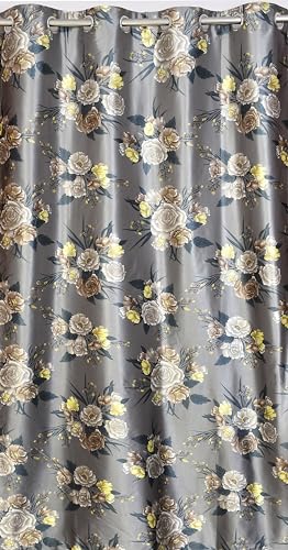 Image of Homefab India Eyelet Polyester Floral Window Curtain - 5 ft, Grey - 1 Piece