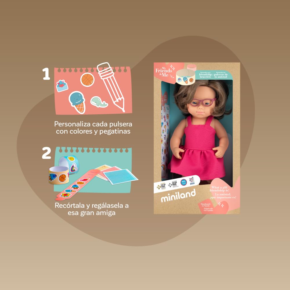 Miniland Baby Doll Caucasian Girl with down syndrome and glasses 38cm. Made in Spain with vanilla scent. Anatomically correct. My Friends & Me collection - Image 4