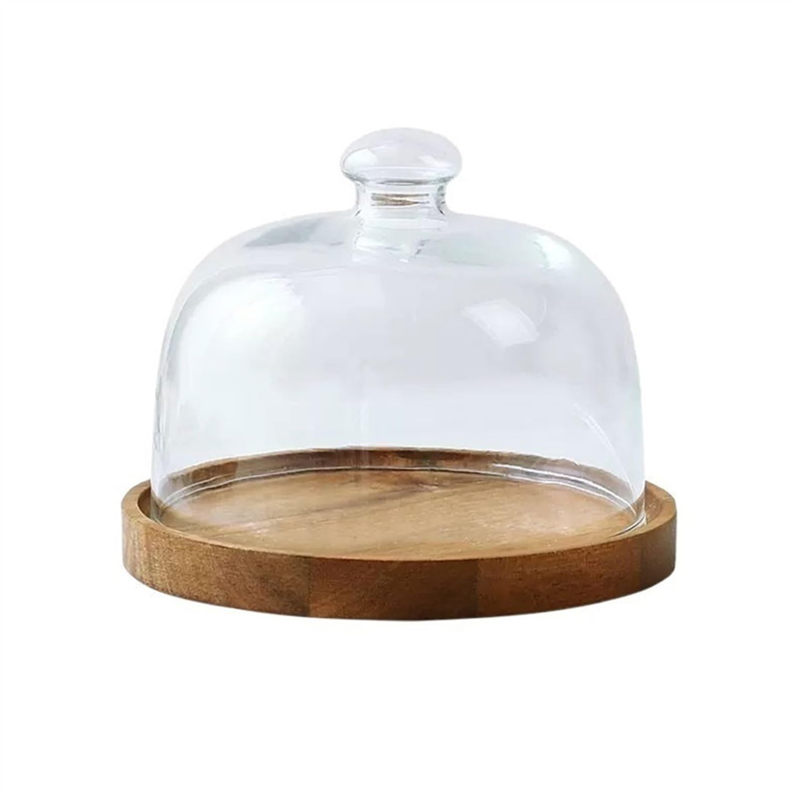 Bx9rE7tK3g Cake Stand Wooden Cake Plate Transparent Glass Cover Dessert Table Bread Dim Sum Display Tray Cake Display Stand(XS)
