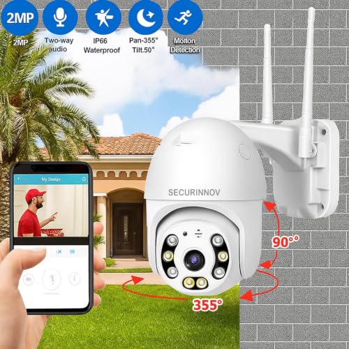 Image of securinnov 5MP WiFi Outdoor PTZ Security Camera | 360 View | Full HD | Color Night Vision | Motion Detection | Two Way Audio | Wireless CCTV Camera for Outdoor | Mobile App V380 Pro (PTZ)