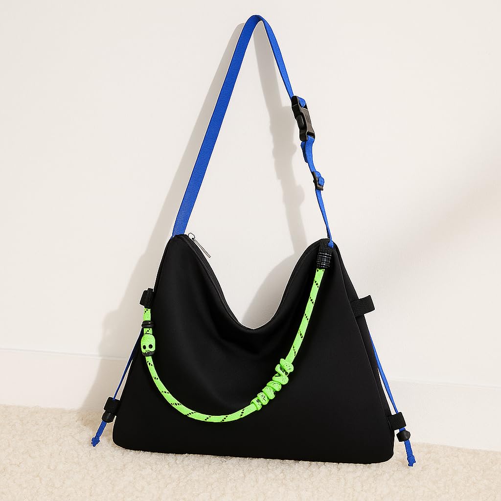 Canvas Drawstring Crossbody Bag for Women – Large Capacity Simple Shoulder Tote with Zipper Closure