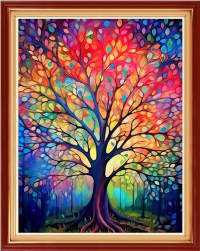 Image of Redxing Stamped Cross Stitch Kits Full Range of Embroidery Starter Kits- Needlepoint Counted Cross Stitch Kits for Beginner Adults 11CT Printed Embroidery Kit-Noctilucent Tree 16x20 inch
