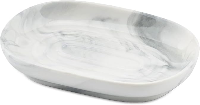 Anti Slip Ceramic Soap Dish   Marble Soap Dishes for Bathroom, Soap Tray Dish for Shower, Kitchen and Sink   Keep Soap Dry & Easy Cleaning   Moisture Proof and Mold Proof Soap Holder Grey