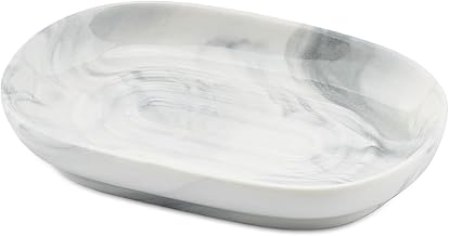 Anti Slip Ceramic Soap Dish – Marble Soap Dishes for Bathroom, Soap Tray Dish for Shower, Kitchen and Sink – Keep Soap Dry & Easy Cleaning – Moisture Proof and Mold Proof Soap Holder (Grey)