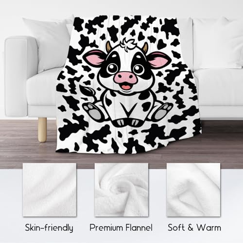 Cow Blanket, Cozy Soft Throw Gifts for Boys, Cute White Flannel Throw Blankets for Couch Office, 50x60 Inches