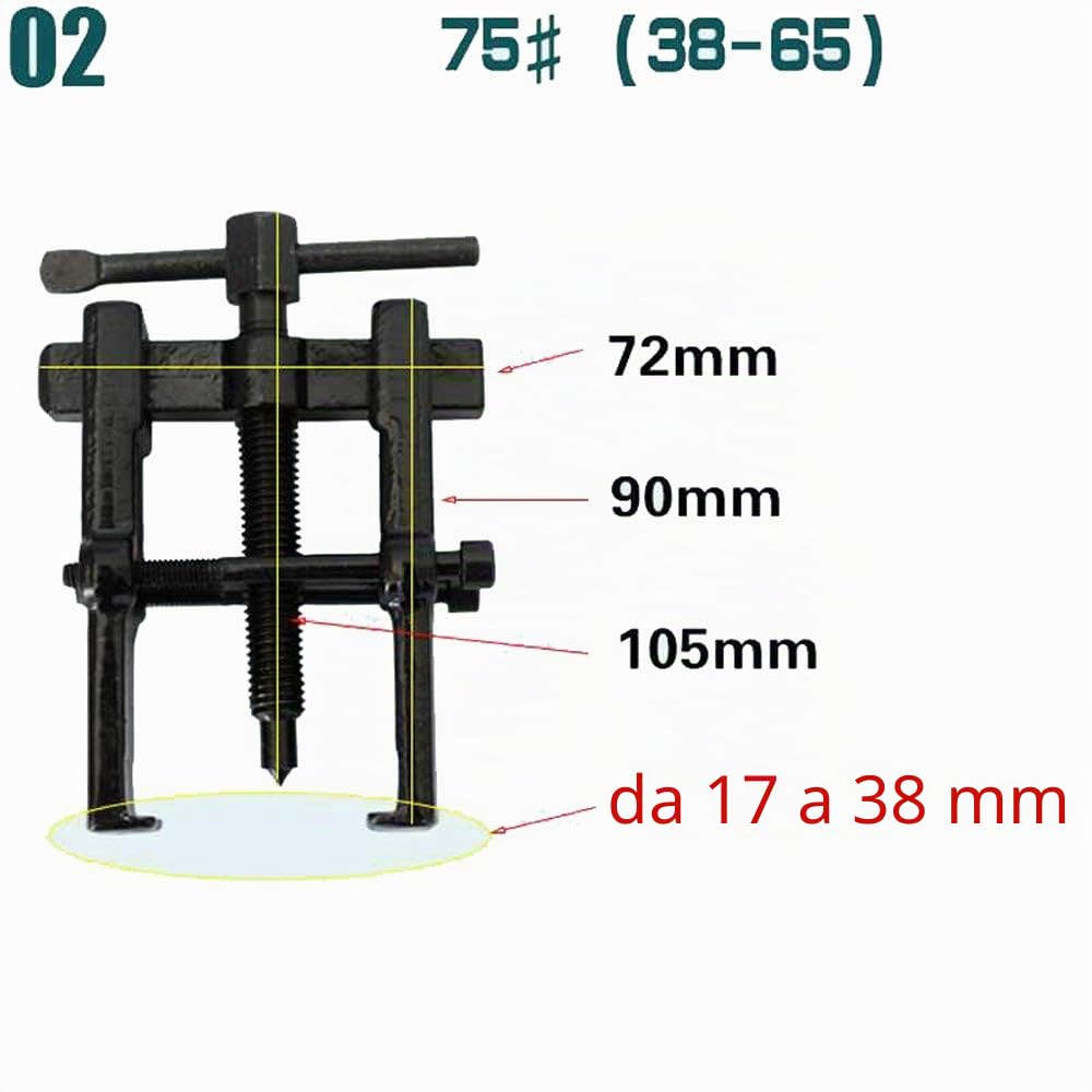 Estrattore per cuscinetti e ingranaggi a due ganasce con doppia gamba laterale di sostegno, 16 mm - 38 mm