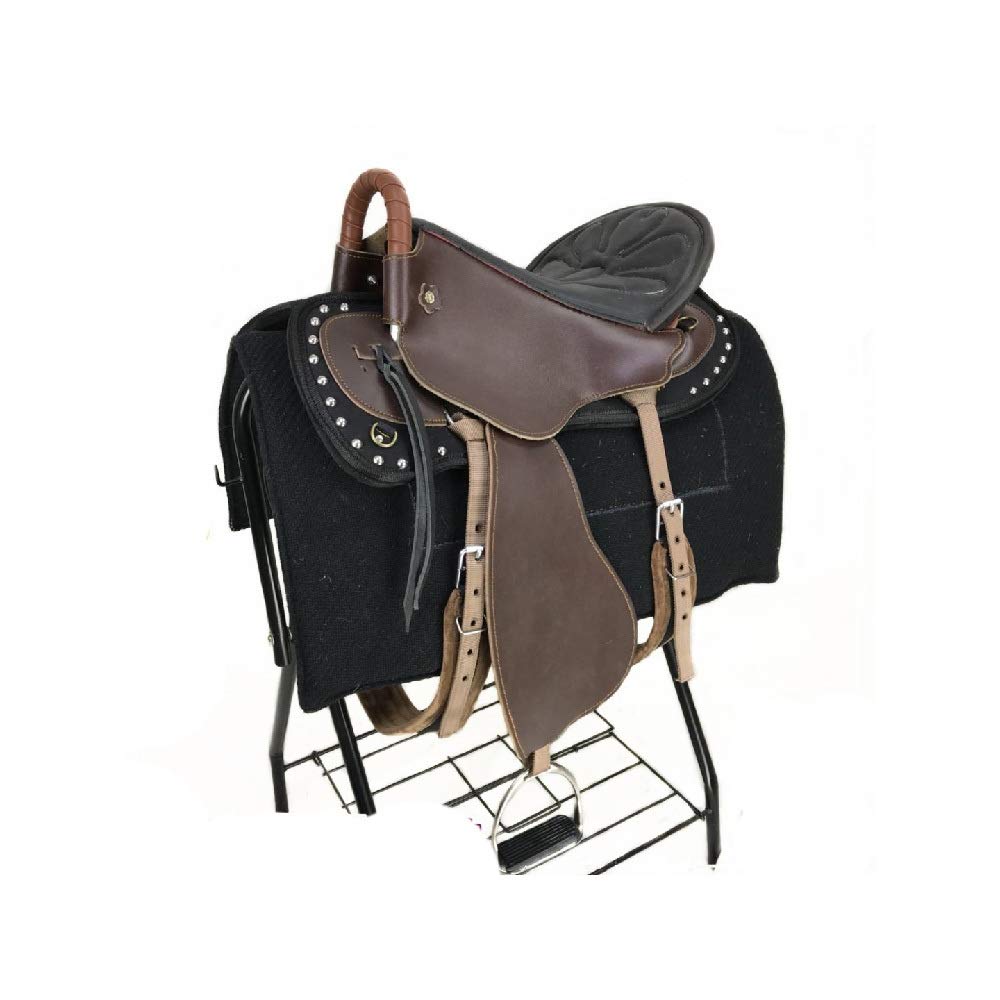 CLBING Cavallo da Sella Turisti con Maniglie con Sella in Cuoio Sella Esercito Sella Cavallo da Sella Completo Forniture Equestri,Brown-M