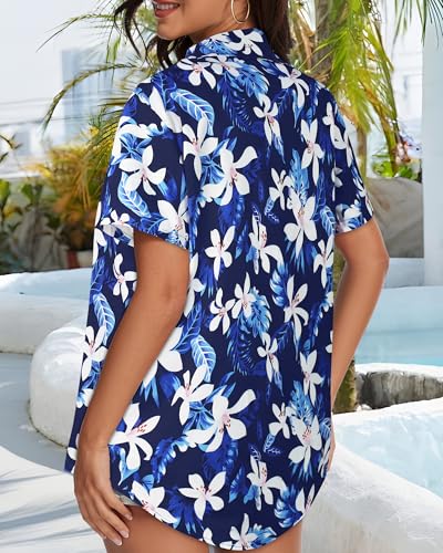 Image of Women Hawaiian Shirt Button Down Summer Tops Beach Short Sleeve Blouse