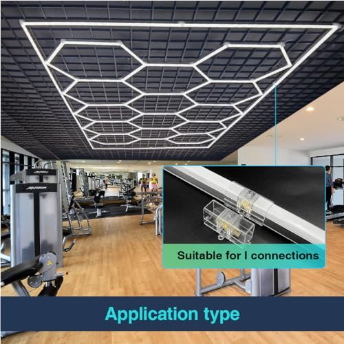 Hexagon LED Garage Light,568W 6500K 62480LM 66Pack 11 Grid Systems with Border Garage Honeycomb Light Ceiling LED for Gym Basement Warehouse Detailing Hair Salon Workshop Lighting (11-hexs with frame)