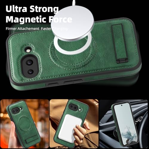 Image of Lunivop for Google Pixel 9a Case Leather [Compatible with Magsafe Wireless Charging] Magnetic Cover Stand Funda para Google Pixel 9a 6.3 '' 5G 2025 Rugged Best Phone Cases Green
