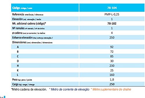 Gayner pmp-l-0,25 - Polipasto manual palanca ligera 250kg