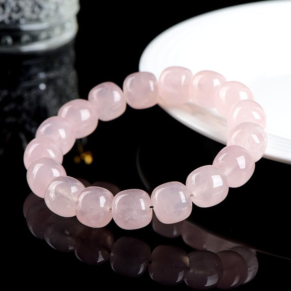 Bracciale con Perline quadrate di Quarzo Rosa, Braccialetti Naturali Fatti a Mano Bracciale Elasticizzato con Pietre preziose Rosa Naturali per l'energia positiva dell'amore
