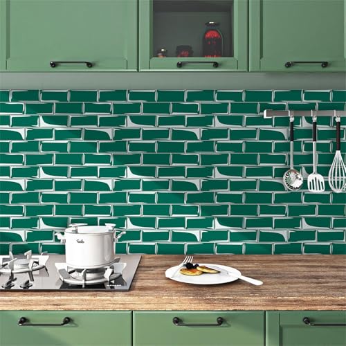 DOTBUY-SHOP Pegatinas Baldosas Cocina, Azulejos Adhesivos Baño 12x24cm PVC Impermeable Autoadhesivo Paneles Decorativos para Pared para Bricolaje, Decoración Dormitorio (Verde oscuro,20 Piezas)