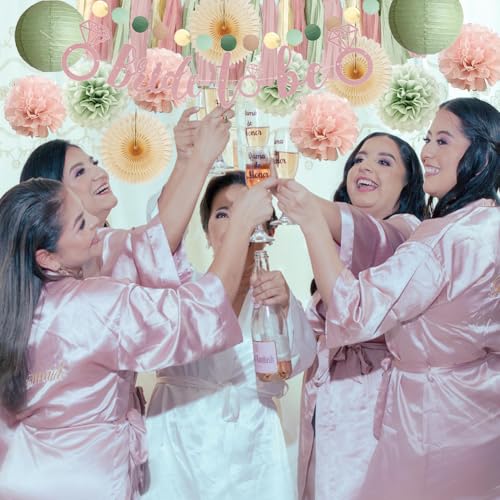 Image of Dusty Pink and Sage Green Bridal Shower Decorations Boho Pastel Bride to Be Sage Green and Blush Pink Bridal Shower Decorations Dusty Rose Bachelorette Party Beige Fans Poms with Cream Tassel Garland