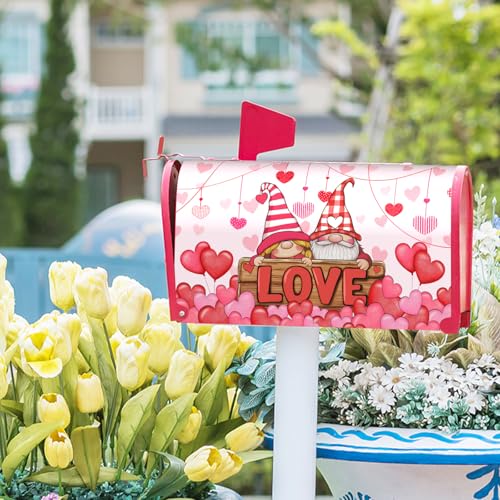 Image of Happy Valentine's Day Mailbox Covers Magnetic Love Heart Pink Mailbox Cover Standard Size 25.5 X 21 Valentine's Day Decor Holiday Mailbox Wrap Post Letter Box Cover Decorative for Home Garden Outdoor