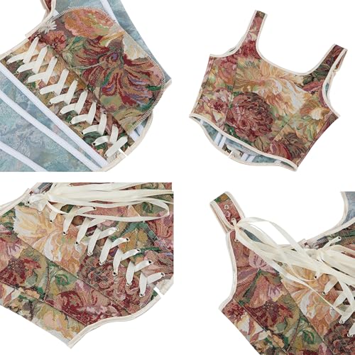 Image of Women-Renaissance-Floral-Corset-Bustier Vintage-Gothic-Camisole-Shapewear | Retro overbust corset bustier top,lace-up adjustable fit,for daily,cosplay, Halloween and themed costume