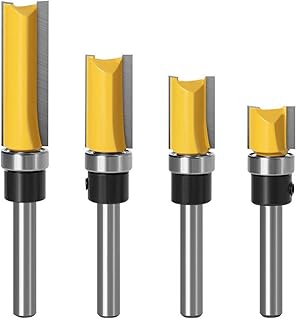 KEWAYO 4 Pcs Pattern Flush Trim Router Bit Set, 1/4 Inch Shank Pattern Flush Trim Plunge Template Router Bit Set Bearing Guide Straight Flush Trimming Bits 1/2" Cutting Dia.