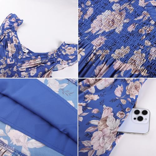Image of GRACE KARIN Women's Summer Floral Maxi Dress 2026 Ruffle Sleeve Smocked Sundress Flowy Wedding Guest Long Dresses with Pocket