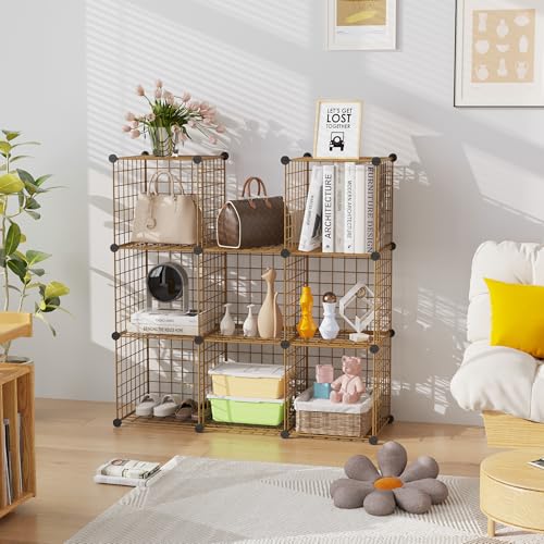 C&AHOME Wire Cube Storage, 9 - Cube Organizer Metal C Grids, Modular Shelves Units, Closet Organizer, Ideal for Home, Office, Living Room, 36.6”L x 12.4”W x 48.4”H, Brown UWCS3009R - Thumbnail 6