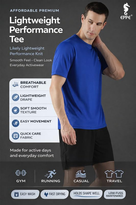 Image of EPPE Men's Round Collar T-Shirt | Regular & Dry Fit Summer Stylish Casual Tee | Polyester Half Sleeve T-Shirts for Men.