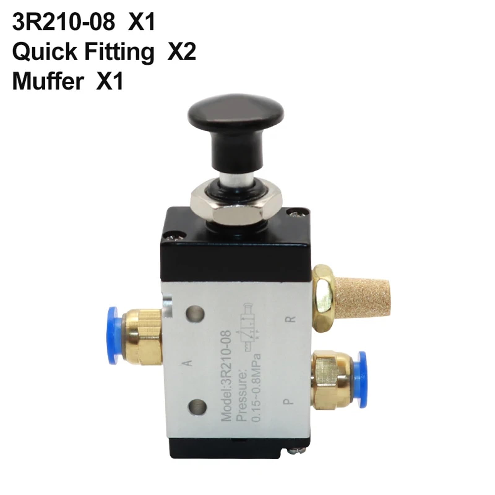 Valvola manuale 4R210-08 3R210-08 a 2 vie e 5 posizioni, interruttore pneumatico di spinta e trazione per valvola direzionale 4R310-10 3R310-10 (1 unità)(3R210-08, With 10 mm Fitting)