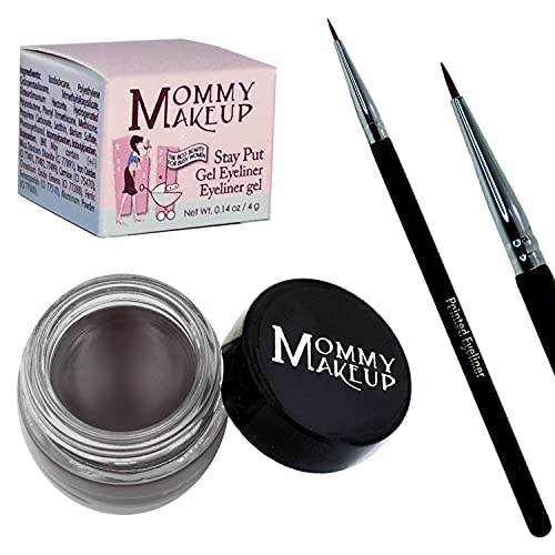 Mommy Makeup [Bundle - Save 20%] Waterproof Stay Put Gel Eyeliner In Chocolate Kiss + Pointed Eyeliner Brush #TOP17