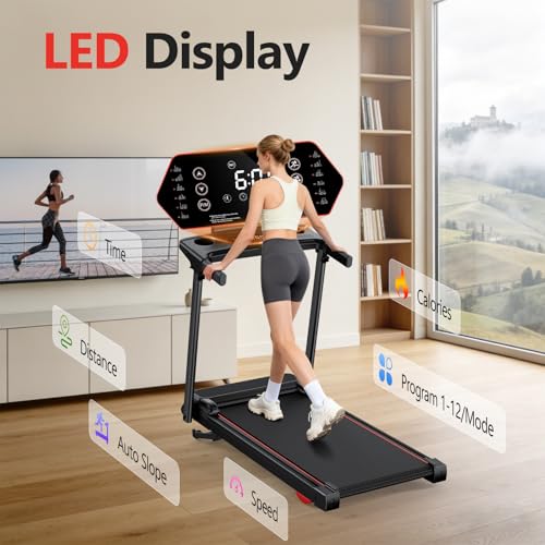 Treadmill with 0-15% Auto Incline, 0.6-7.5MPH Foldable Walking Pad Treadmill with Handle Bar for Home Small, 3.0HP Low Noise Portable Walking Running Machine for Small Space, 350LBS Capacity - Image 5