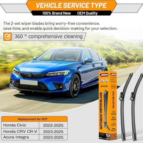 Image of AUTOBOO Windshield Wiper Blade Replacement for Honda Civic CR-V Integra | Fits Civic 2022-2025,CR-V 2023-2025, Acura Integra 2023-2025, 24 inch+19 inch, 2-pack, OEM quality