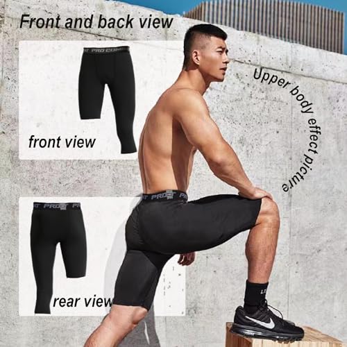 Single Leg 3/4 Tight Sports Pants Men's Compression Pants Althletic Baselayer Underwear for Basketball Running2