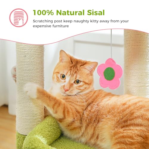 PEQULTI Cat Tree Flower Cat Tower for Indoor Cats with Private Cozy Cat Condo, Natural Sisal Scratching Posts and Plush Pom-pom for Small Cats, Pink