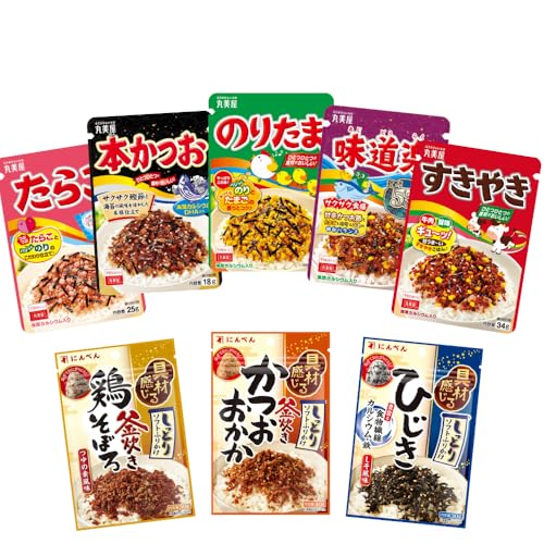 丸美屋&にんべん 人気ふりかけ 詰め合わせ 8種アソートセット|のりたま・すきやき・味道楽・たらこ・本かつお・かつおおかか・ひじき・鶏そぼろ|お弁当・朝食・おにぎり用 (各1袋ずつ 計8袋)
