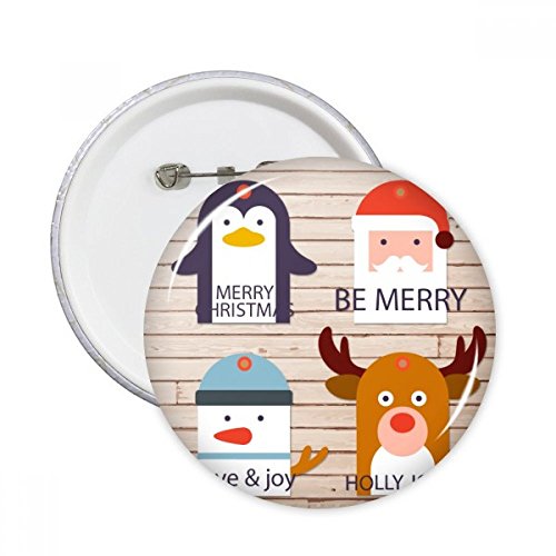 Badge Joyeux Noël avec arbre et renne pour vêtements - Lot de 5 pins ronds multicolores L